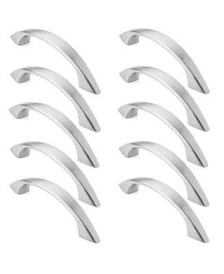 Cauldham 10 Pack Solid Kitchen Cabinet Arch Pulls Handles (3" Hole Centers) - Curved Drawer/Door Hardware - Style M243 - Satin Nickel