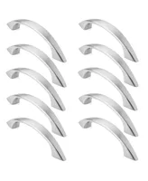 Cauldham 10 Pack Solid Kitchen Cabinet Arch Pulls Handles (3" Hole Centers) - Curved Drawer/Door Hardware - Style M243 - Satin Nickel