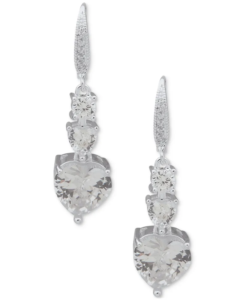 Anne Klein Silver-Tone Cubic Zirconia Heart Drop Earrings