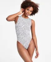 Bar Iii Women's Printed Crewneck Jersey Bodysuit, Created for Macy's