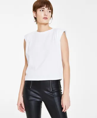 Bar Iii Women's Cotton Pleated-Shoulder Top, Created for Macy's