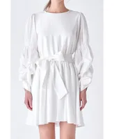 English Factory Women's Cinched Puff Sleeve Belted Dress