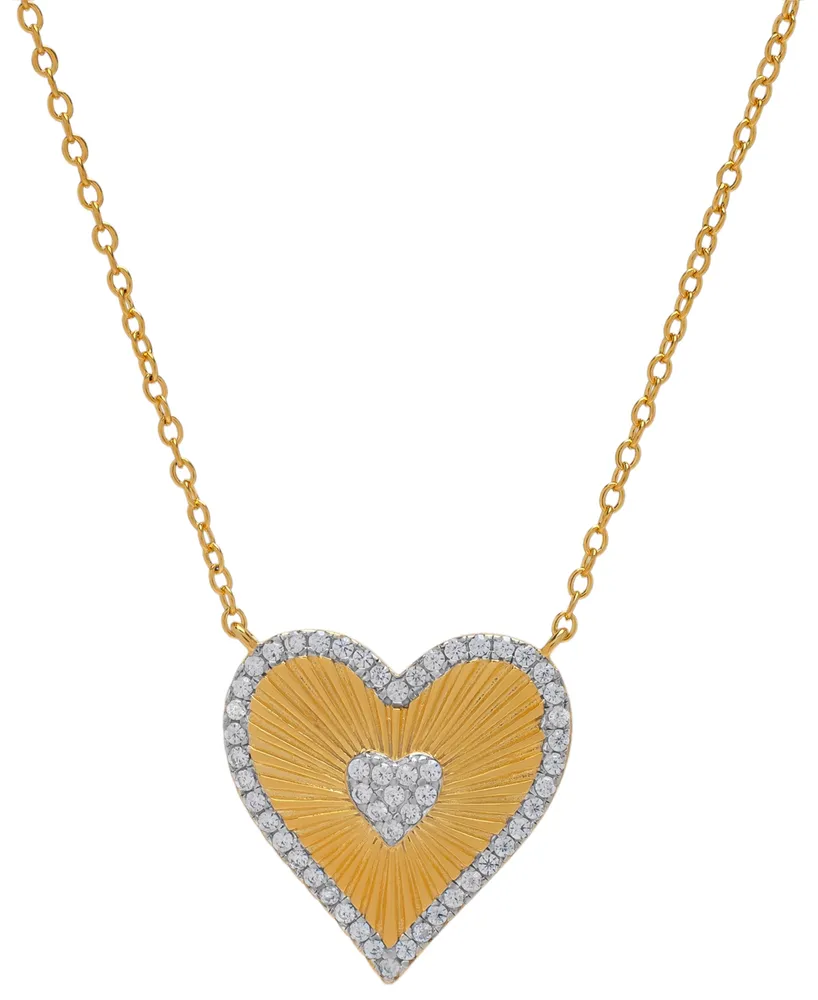 Lab- Grown White Sapphire Ridged Heart 18" Pendant Necklace (1/2 ct. t.w.) in 14k Gold-Plated Sterling Silver