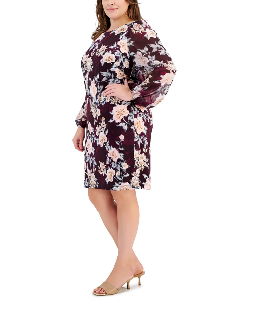 Connected Plus Size Boat-Neck Long-Sleeve Sheath Dress