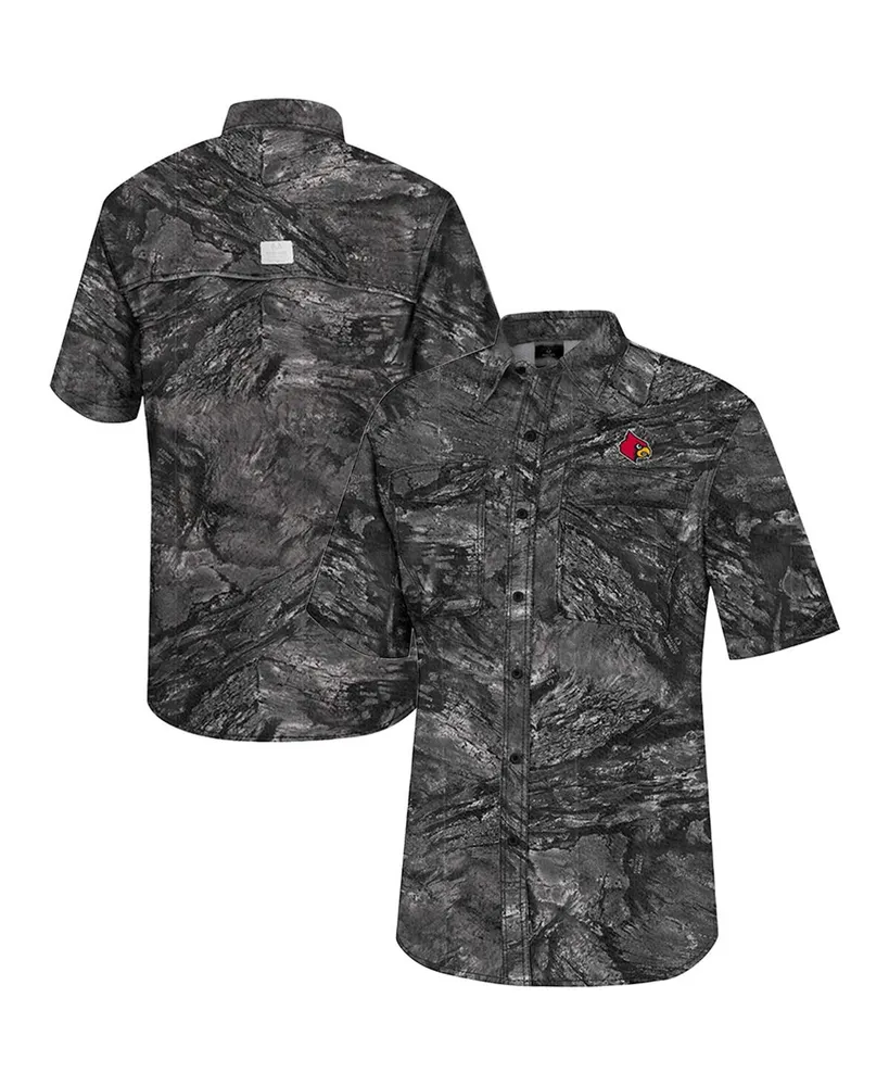 Men's Colosseum Charcoal Louisville Cardinals Realtree Aspect Charter Full-Button Fishing Shirt