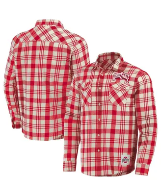 Men's Darius Rucker Collection by Fanatics Scarlet, Natural Ohio State Buckeyes Plaid Flannel Long Sleeve Button-Up Shirt