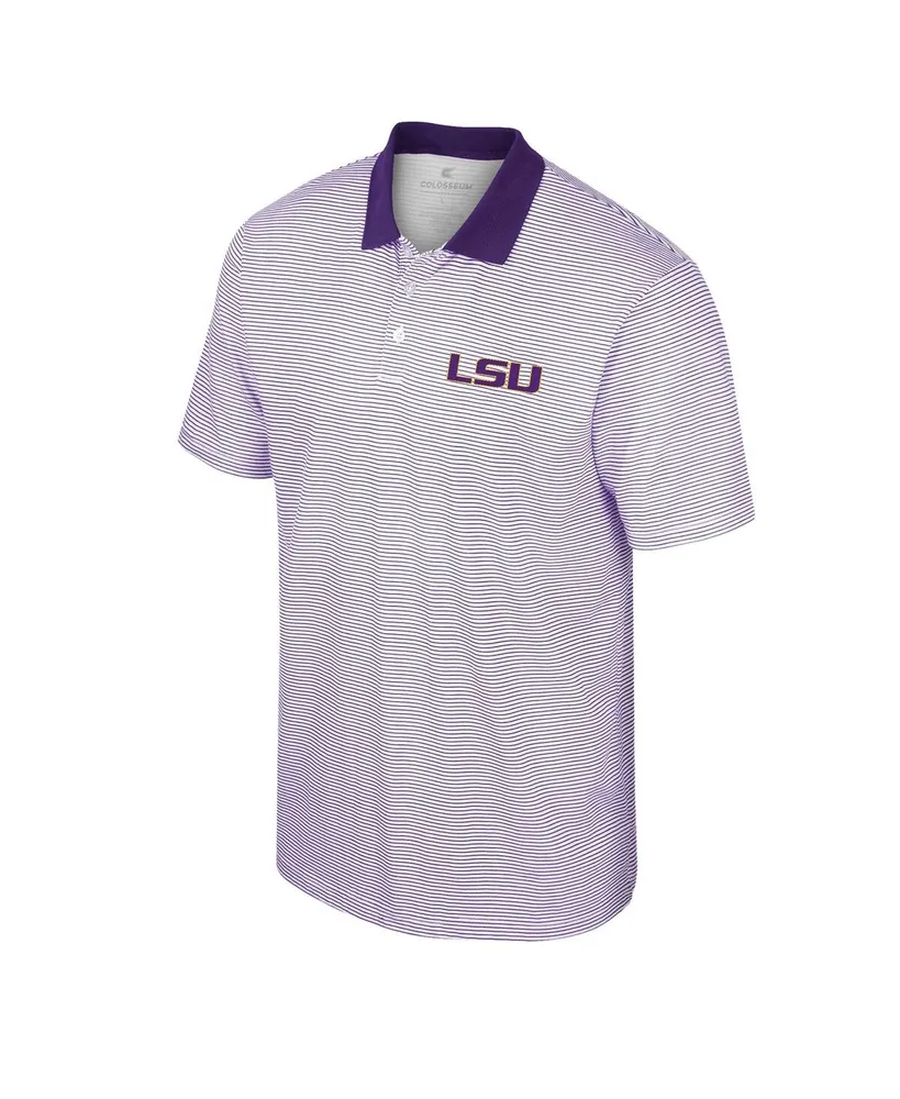Men's Colosseum White Lsu Tigers Print Stripe Polo Shirt