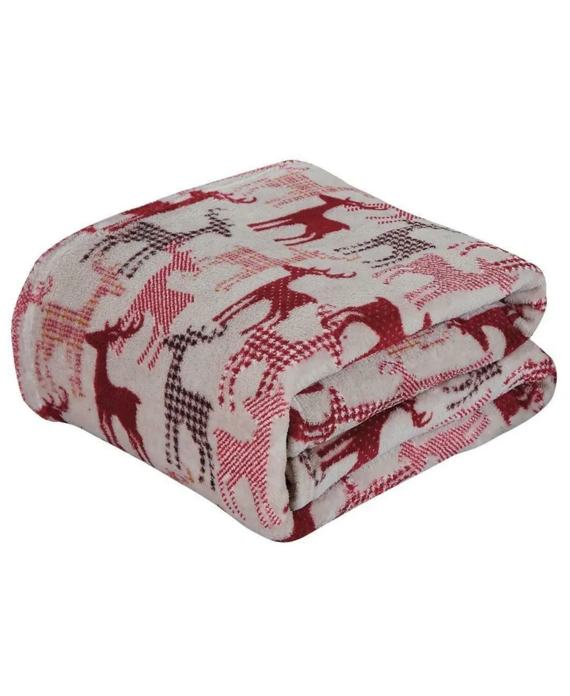 Kate Aurora Ultra Soft & Cozy Christmas Plaid Reindeer Plush Throw Blanket Cover - 50 in. W x 60 in. L