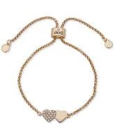 Dkny Gold-Tone Pave Crystal Double Heart Slider Bracelet