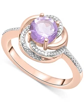 2-Pc. Set Pink Amethyst (1-1/2 ct. t.w.) & Diamond Accent Spiral Pendant Necklace Matching Ring 14k Rose Gold-Plated Sterling Silver (Also Blu
