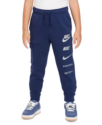 Nike Big Kids Sportswear Standard-Fit Logo-Print Fleece Cargo Joggers