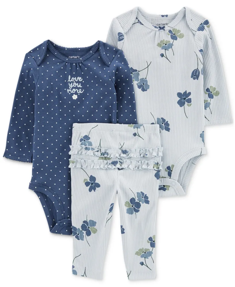 Carter's Baby Girls Cotton Bodysuits and Pants, 3 Piece Set - Macy's