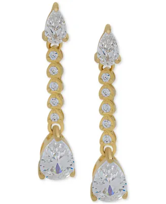 Lab-Grown White Sapphire Pear & Round Linear Drop Earrings (2-1/20 ct. t.w.) in 14k Gold-Plated Sterling Silver