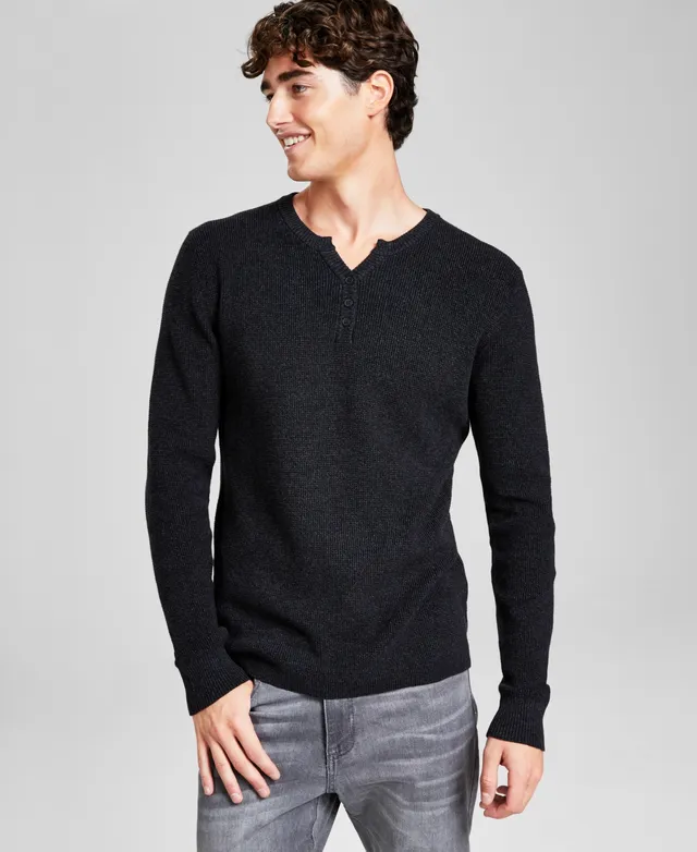 And Now This Men's Regular-Fit Waffle-Knit Long-Sleeve Y-Neck T