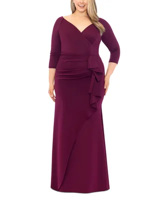 Xscape Plus Side-Ruffle Ruched Gown