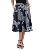 24seven Comfort Apparel Women's Paisley A-Line Midi Skirt