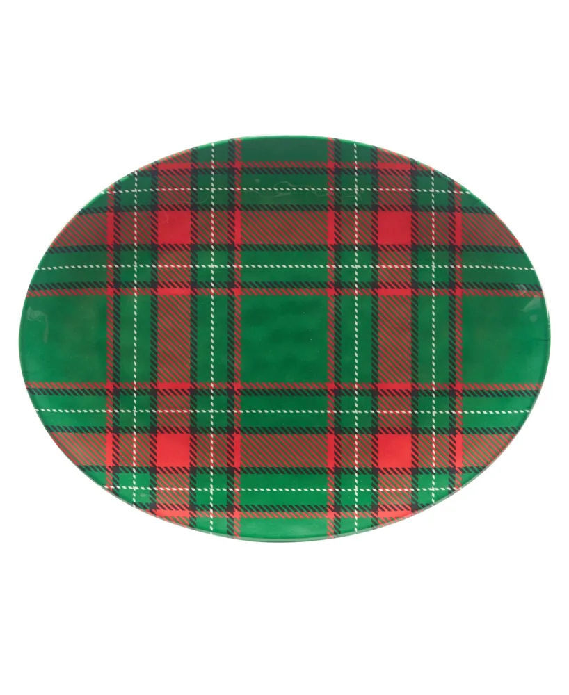 Certified International Christmas Plaid 2 Piece Platter Set