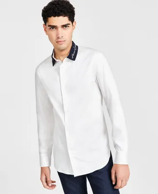 A|X Armani Exchange Men's Classic Fit Signature Logo Collar Long-Sleeve Shirt