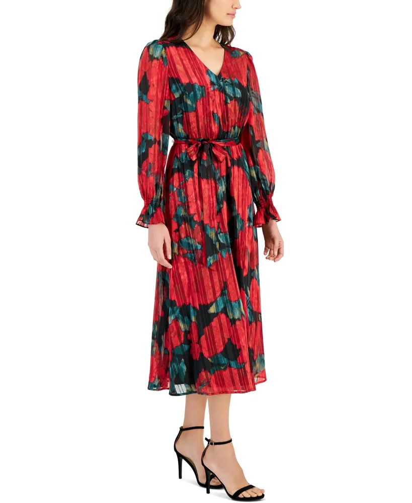Anne Klein Women's Floral-Print Belted Midi Dress