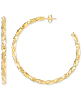 Diamond-Cut C-Hoop Earrings 14k Gold Vermeil over Sterling Silver 2-1/4" (Also Silver)