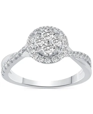 Diamond Halo Cluster Twist Shank Engagement Ring (1/2 ct. t.w.) in 14k White Gold