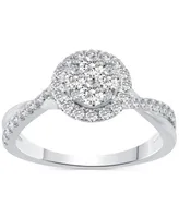 Diamond Halo Cluster Twist Shank Engagement Ring (1/2 ct. t.w.) in 14k White Gold