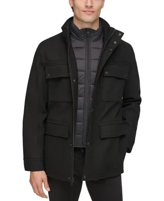 Guess Men's Water-Repellent Jacket with Zip-Out Quilted Puffer Bib