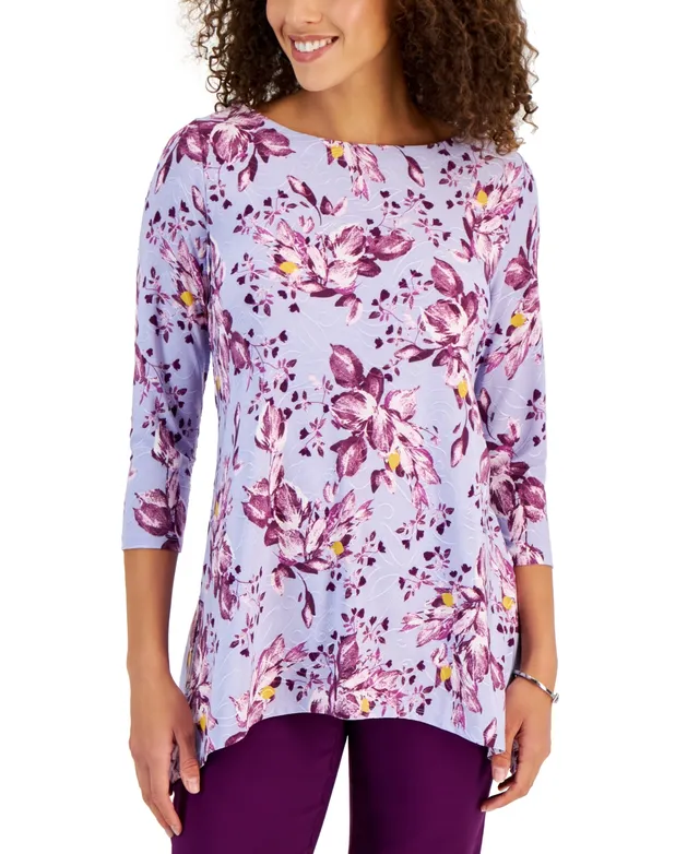 Jm Collection Women's 3/4 Sleeve Printed Jacquard Top, Created for