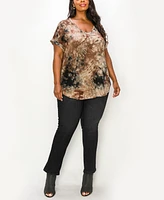Coin 1804 Plus Tie Dye V-neck Rolled Short Sleeve Top