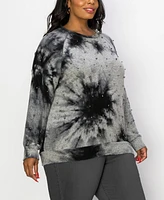 Coin 1804 Plus Cozy Long Sleeve Pullover Top with Gunmetal Studs