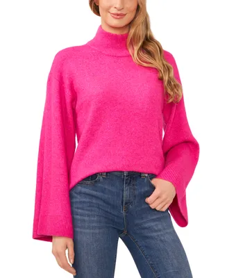 CeCe Women's Cozy Mock Neck Bell Sleeve Sweater