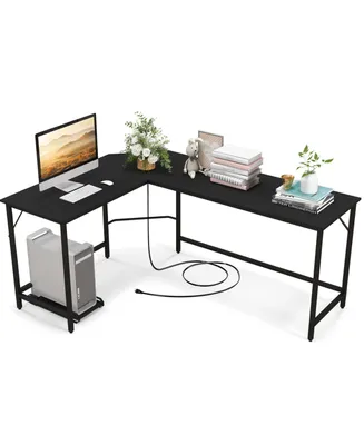Costway L-shaped Gaming Desk Computer with Cpu Stand Power Outlets
