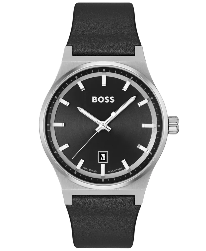 Hugo Boss Men's Candor Quartz Basic Calendar Black Leather Watch 41mm