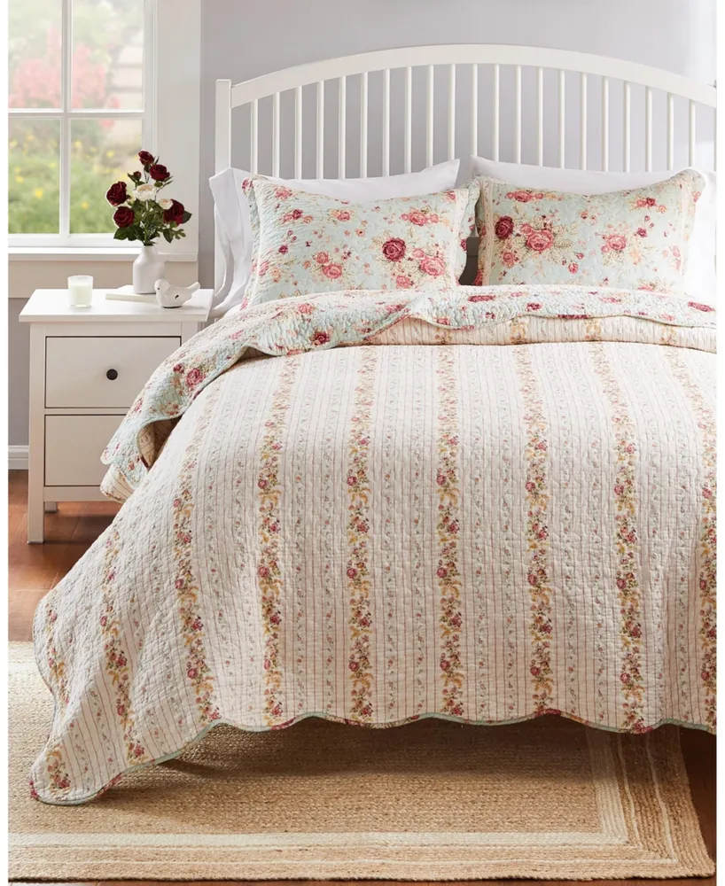 Greenland Home Fashions Antique-Like Rose 100% Cotton Reversible Piece Quilt Set
