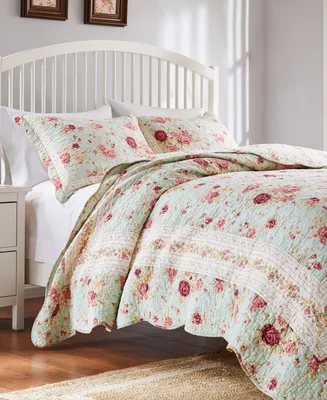 Greenland Home Fashions Antique-Like Rose 100% Cotton Reversible Piece Quilt Set