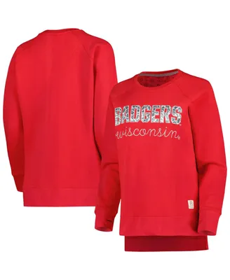 Women's Pressbox Red Wisconsin Badgers Steamboat Animal Print Raglan Pullover Sweatshirt