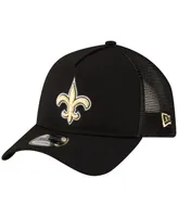 Men's New Era Black New Orleans Saints A-Frame Trucker 9FORTY Adjustable Hat