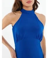 Women's Royal Blue Halter Neck Midi Dress