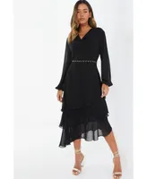 Quiz Women's Black Long Sleeve Chain Belt Dress