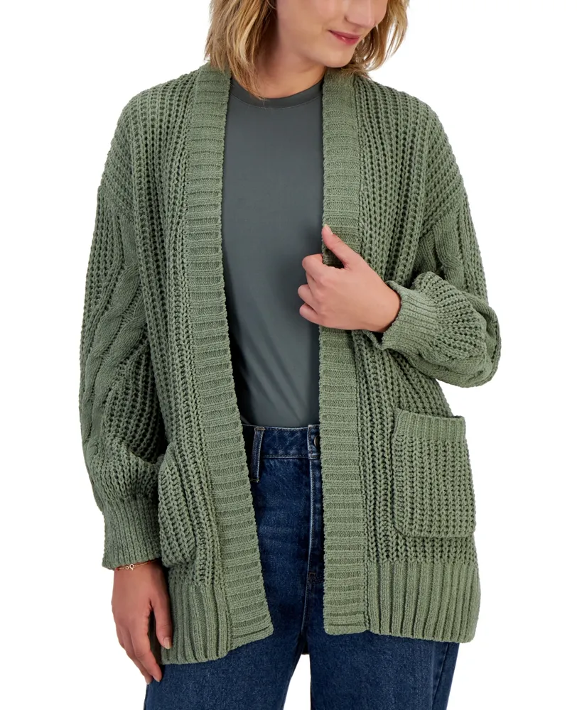 Hippie Rose Juniors' Cozy Chenille Cable-Knit Cardigan Sweater