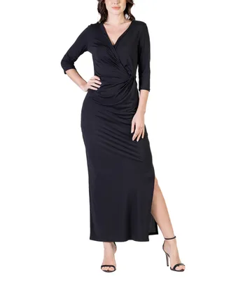 24seven Comfort Apparel Women's Fitted V-neck Side Slit Maxi Dress