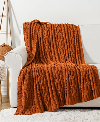 Battilo Lifestyle Cable Knit Chenille Throw, 51" x 67"