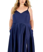 B Darlin Trendy Plus Size Satin Sleeveless Gown