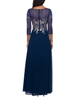 Betsy & Adam Petite Floral-Embroidered Mesh Gown