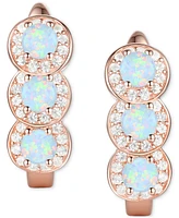 Lab-Grown Opal (1/4 ct. t.w.) & White Sapphire Triple Halo Leverback Earrings 14k Rose Gold