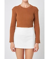 English Factory Women's Cropped Ribbed Knit Sweater