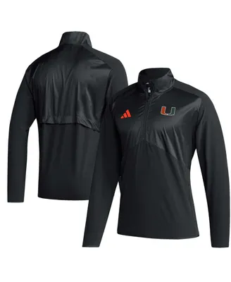 Men's adidas Miami Hurricanes Sideline Aeroready Raglan Sleeve Quarter-Zip Jacket