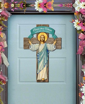 Designocracy Holiday Wooden Door Decor Wall Decor Jesus Cross Door Decor G. DeBrekht