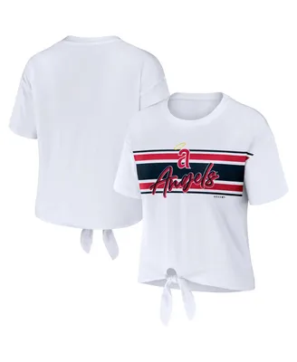 Women's Wear by Erin Andrews White Los Angeles Angels Front Tie T-shirt