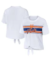 Women's Wear by Erin Andrews White New York Mets Front Tie T-shirt